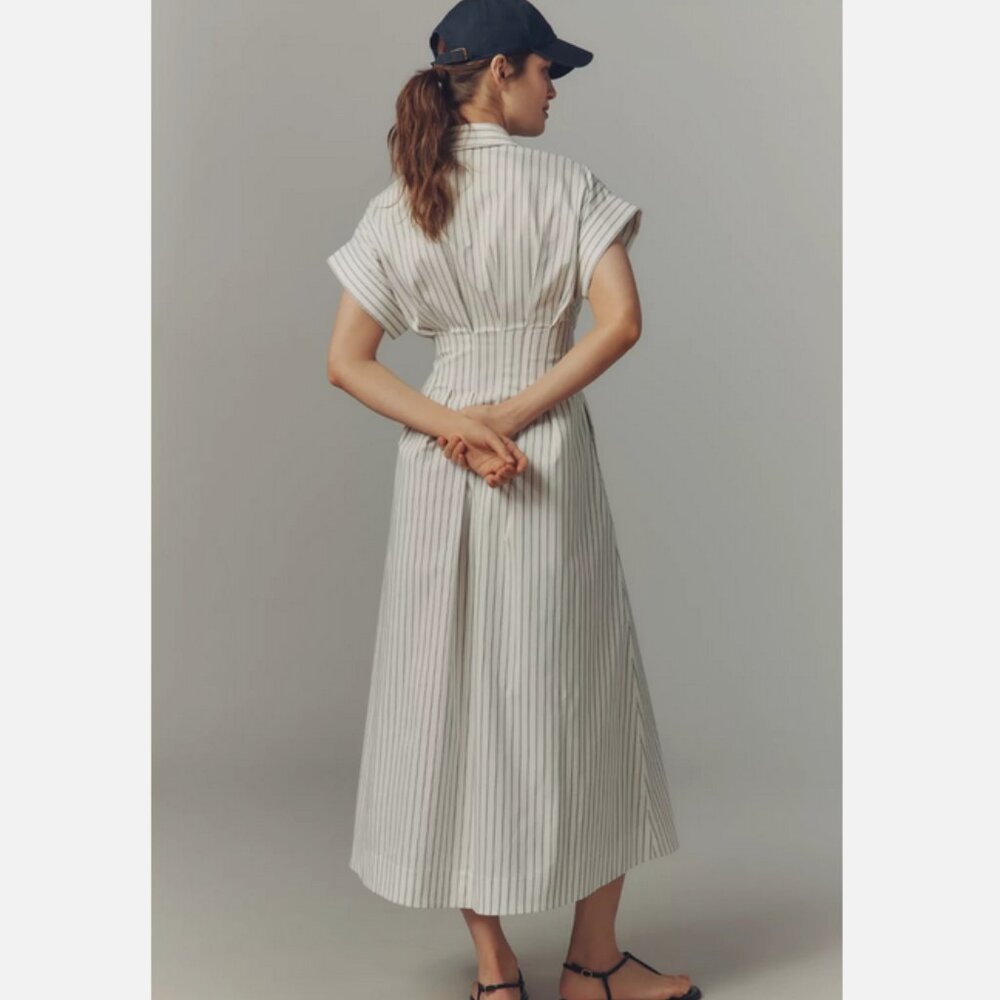 Anthropologie The Tobie Double Buckle Shirt Dress by Exquise Pinstripe M NWT - Picture 3 of 8